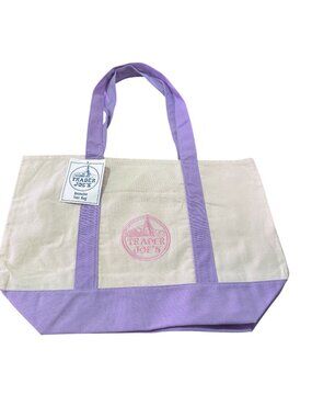 Trader Joe’s Canvas Tote Bag Lavender Purple Reusable Large Shopper NWT